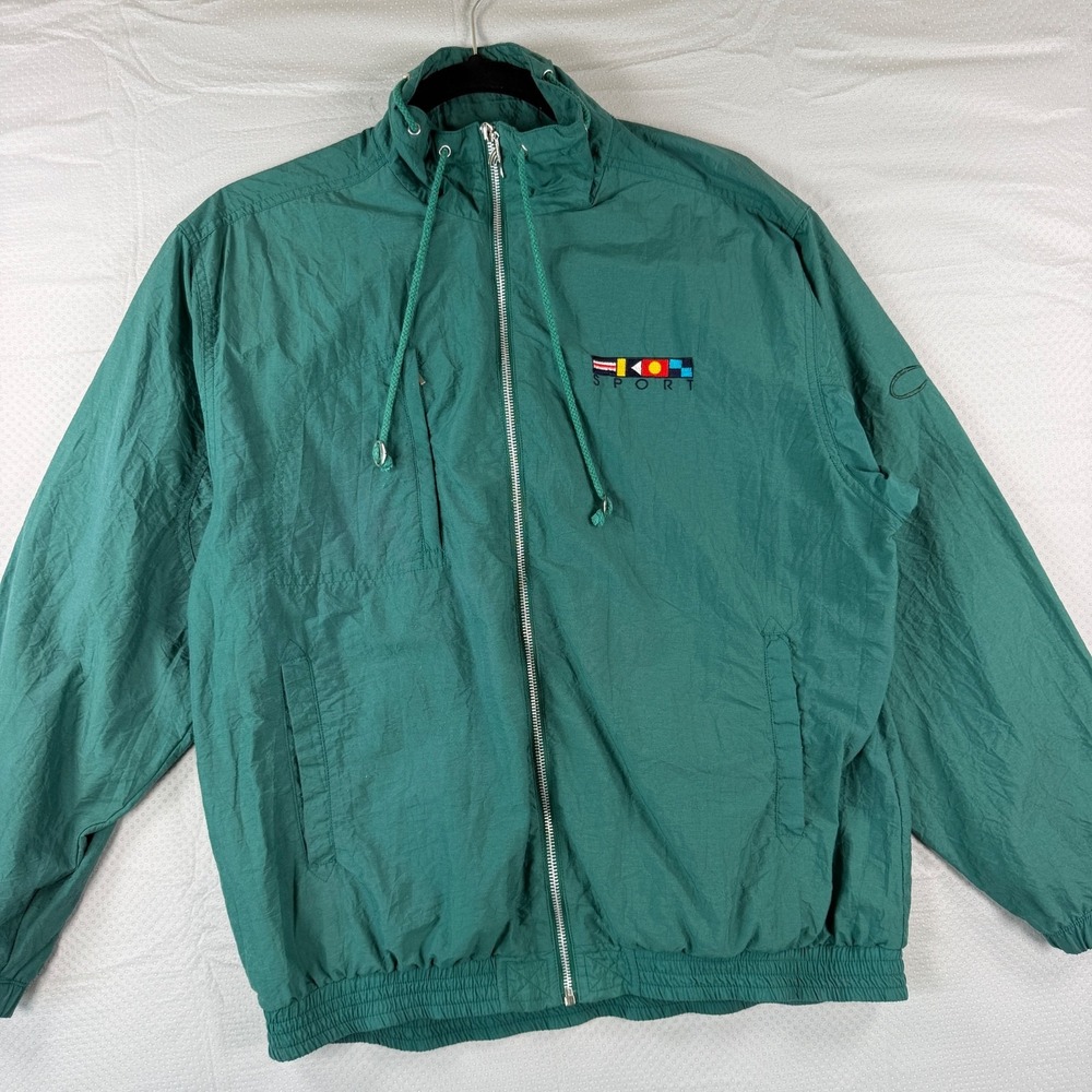 Vintage Catalina Sport Windbreaker Jacket Medium Green Nautical Sailing 90s